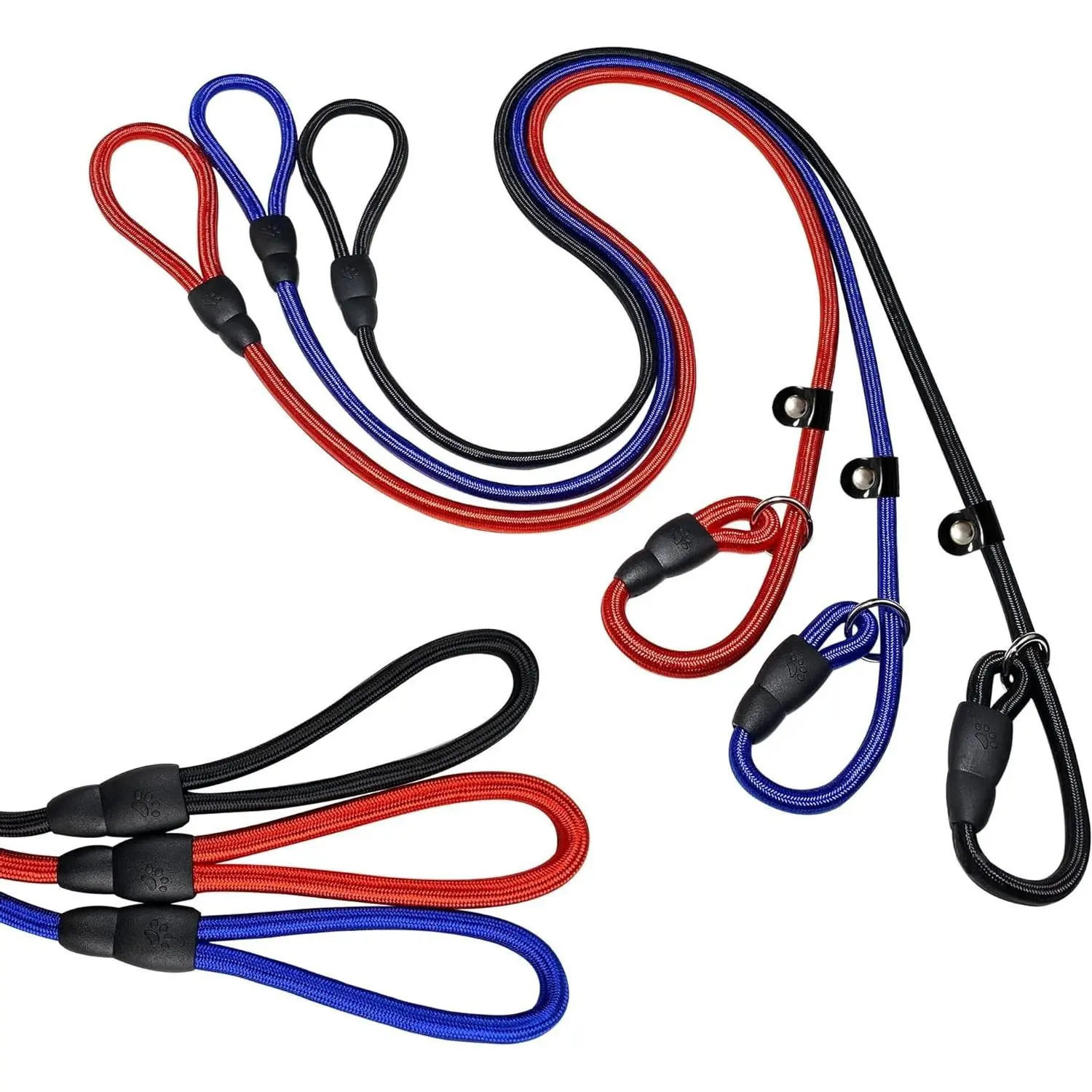 3-Pack 10mm Woven Nylon Dog Slip Leashes, 4.6FT, Red Black Blue – Durable Training Leash with Wide TPU Anti-Slip Buckle, Ideal for Walks, Vet Visits, Shelters & Multi-Dog CareGift