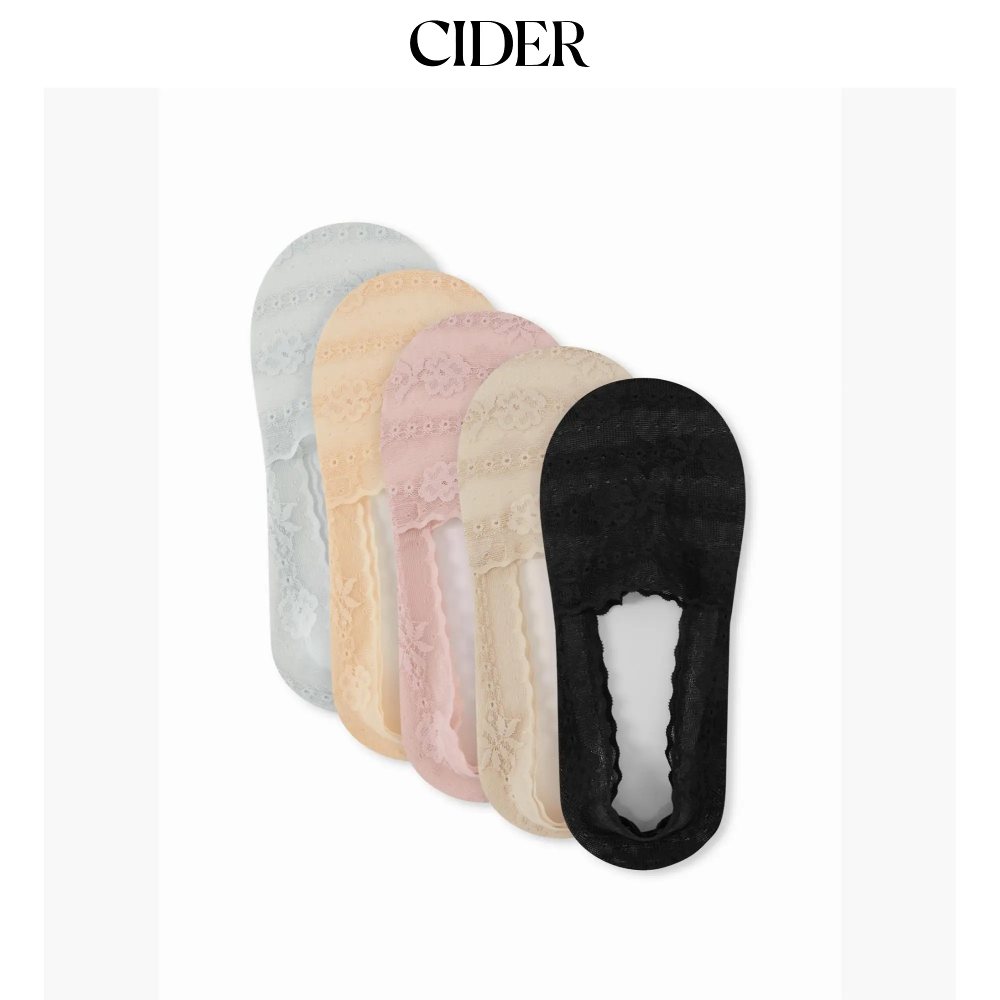Cider 5 PAIRS FLORAL LACE INVISIBLE SOCKS SET
