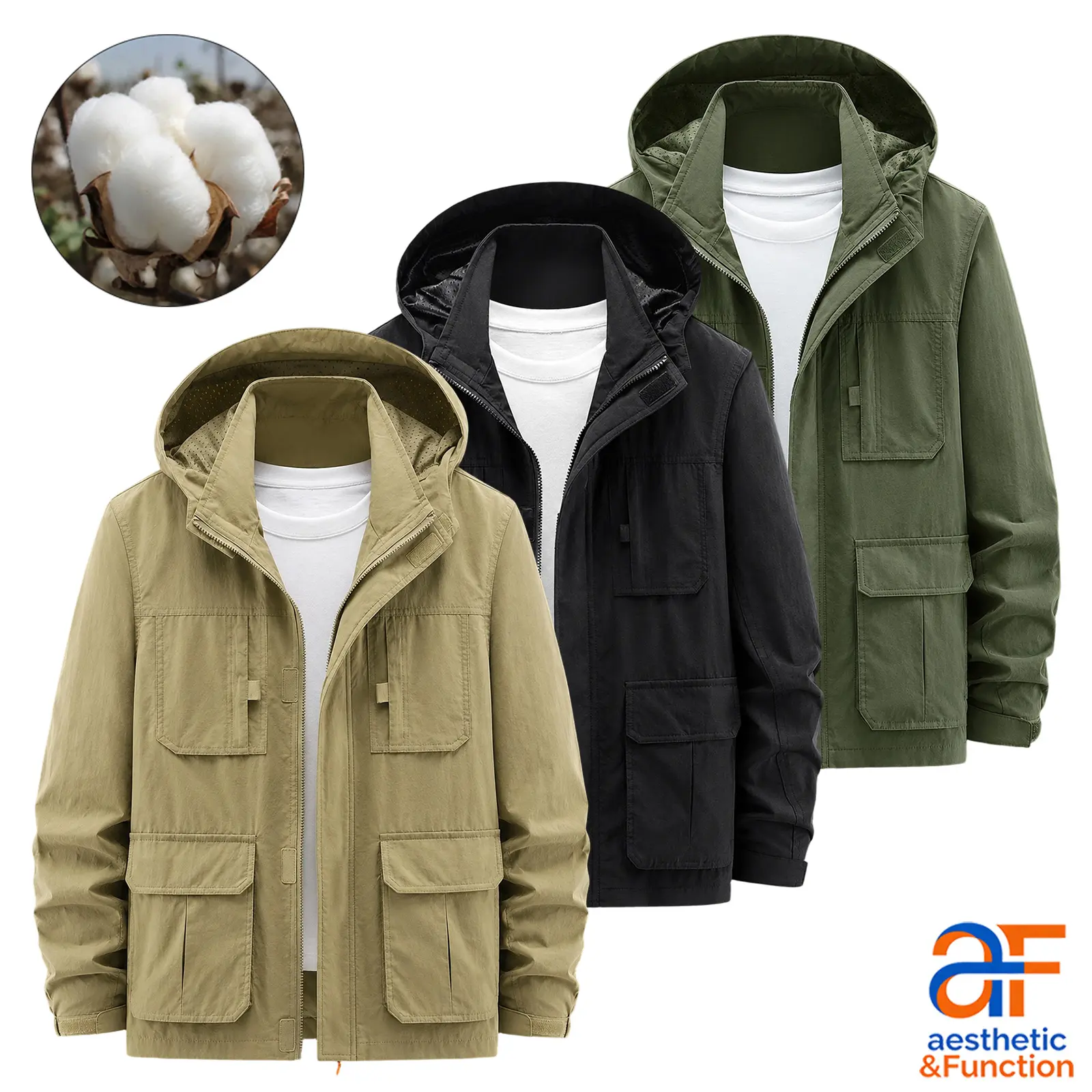 Men's Tactical Cotton Jacket, Hooded Military Cargo Windbreaker with Multiple Pockets, Outdoor Utility Coat, Menswear, Tops