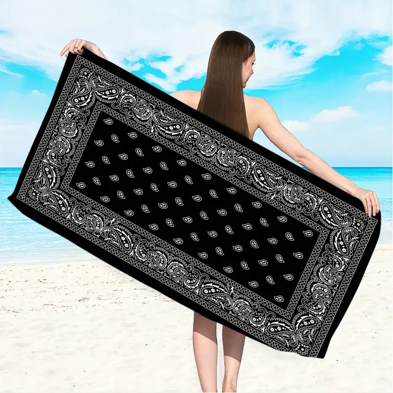portable,,hostess,gift,travel,,xl,luxury,bathtowels,decorative,boat,personalized,custom,towels,drying,Black White Paisley Pattern Beach Towel Large Oversized Soft Microfiber Quick Dry Sandproof Absorbent Lightweight Multifunctional Car Seat Sweat Towel fo