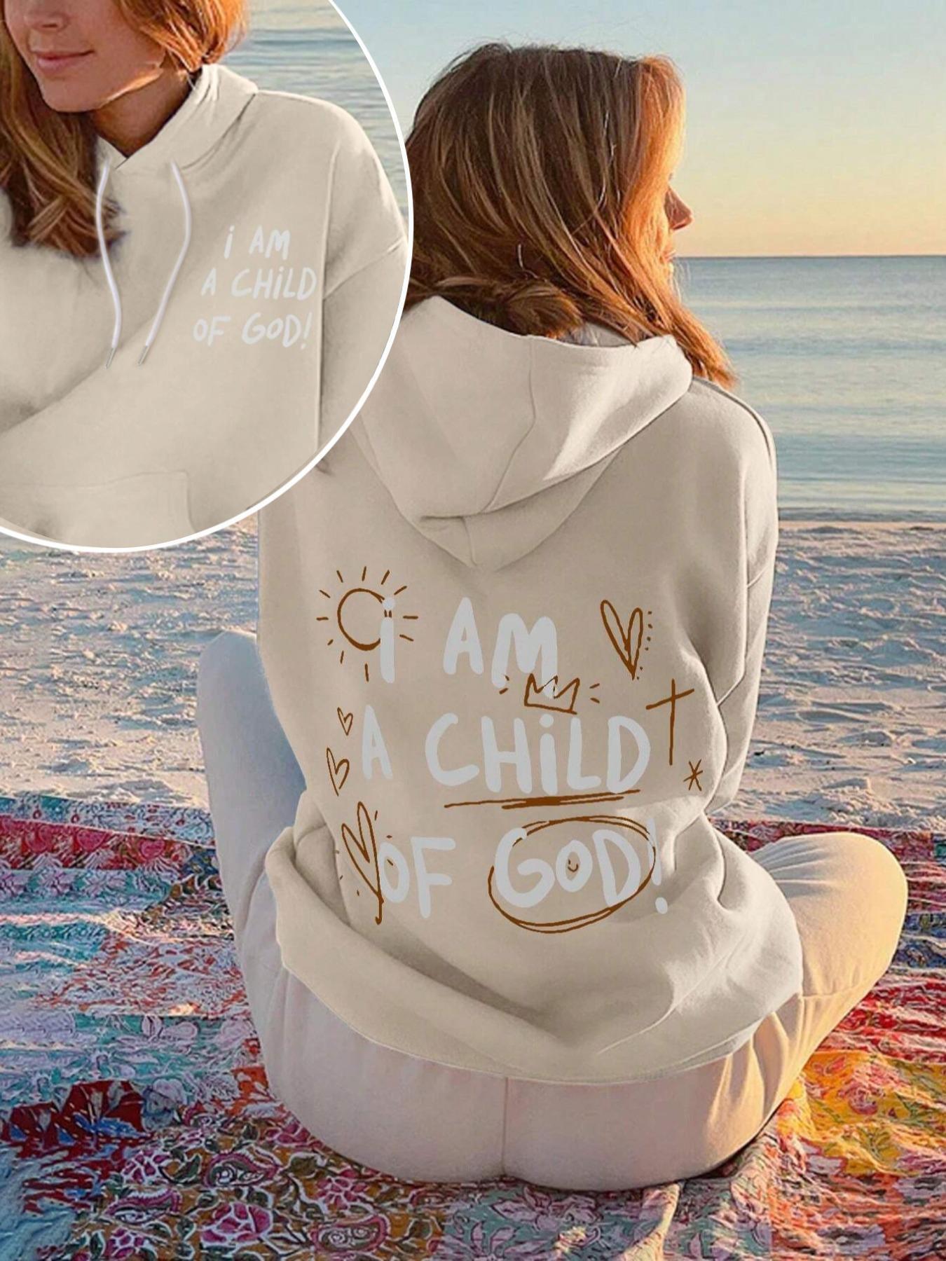 Women's Letter & Sun Print Graphic Hoodies Drop Shoulder Thermal Lined Hoodie, Fashion Casual Drawstring Pocket Hooded Sweatshirt for Daily Holiday Outdoor Wear, Ladies Clothes for Fall & Winter