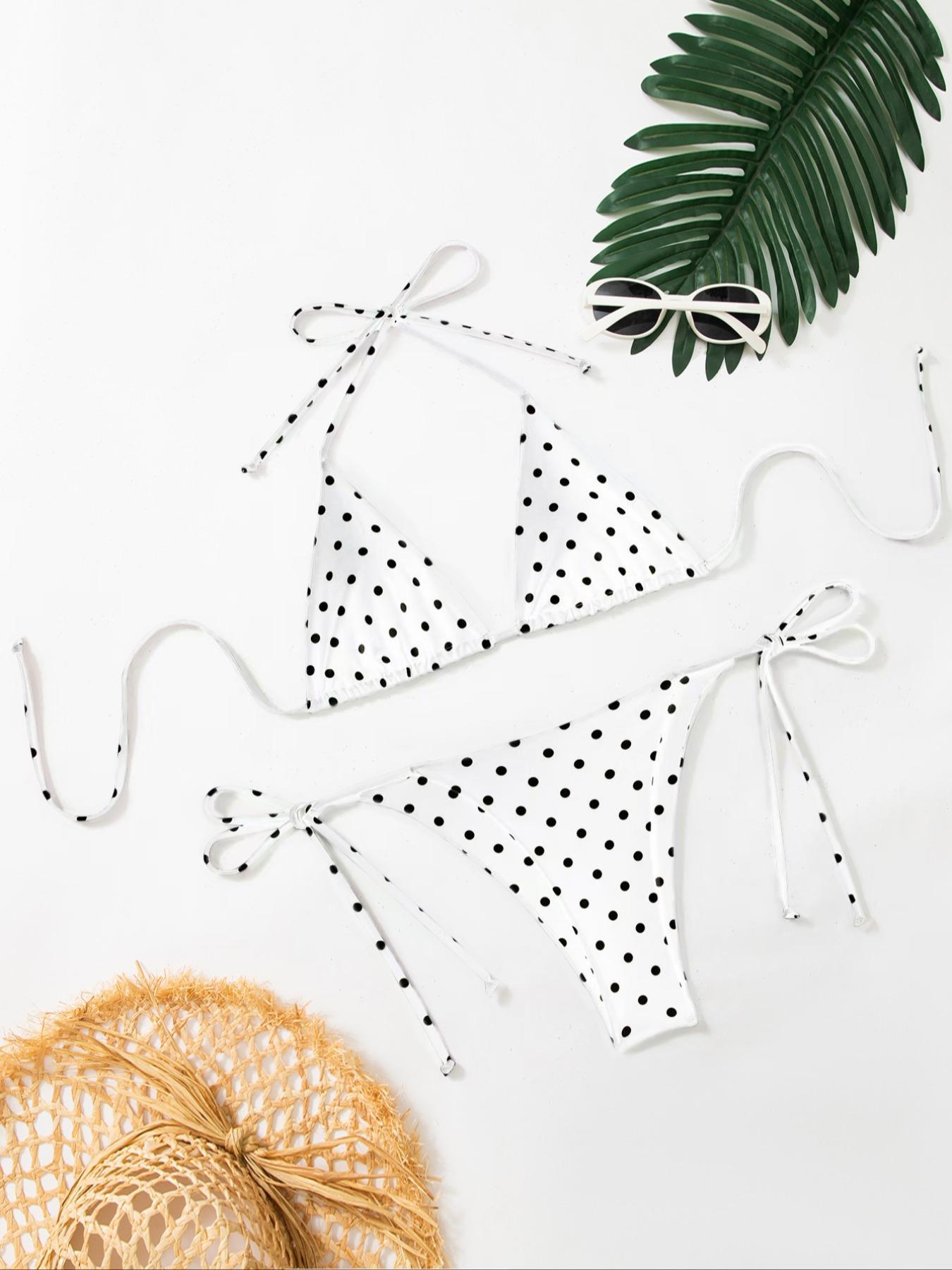 Women's Polka Dot Print Bikini Set, Casual Fashion Chic Swimsuit Set, Ladies Swimwear for Beach Holiday Vacation, Swimsuit Style Bikini, Bikini Outfits, Swimsuits Bikinis, Summer Bikini