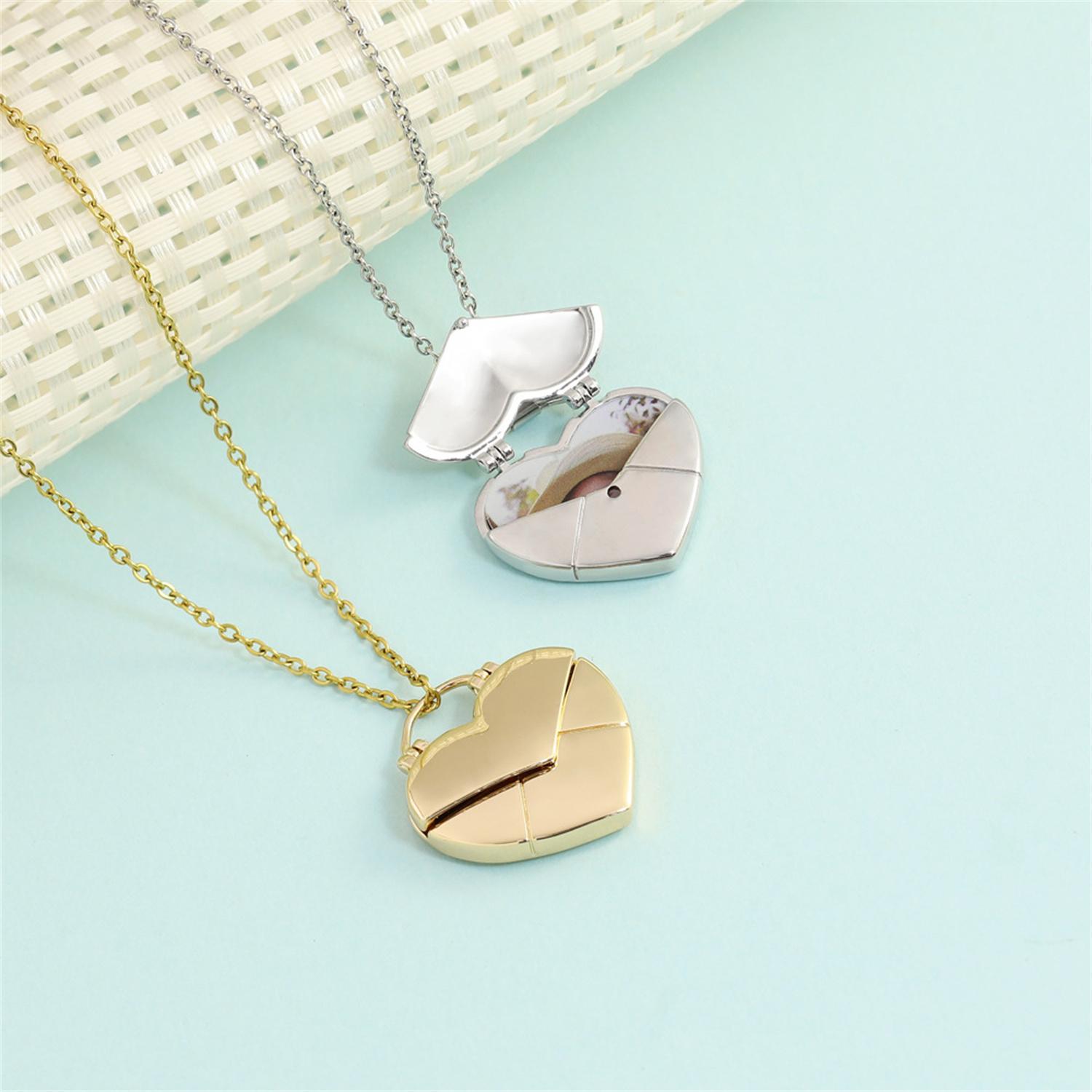 Personalized Photo Necklace With Heart Shaped Custom Frame Locket Open Charm Pendant Jewelry Gift For Women