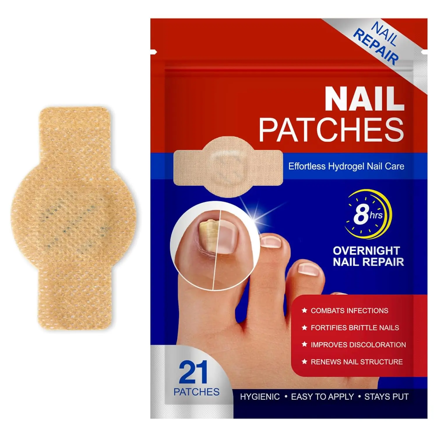 21 PCS Hydrogel Nail Strips Fungal Nail Care Patches for Damaged Nails 8-Hour Overnight Nourishing Gel Easy-to-Use Nail Support Men Women