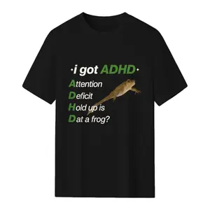 Men's ADHD Meme T-Shirt, Comfy Casual Classic Basic Fashion Top with "I Got ADHD Attention Deficit Hold Up is Dat a Frog" Print