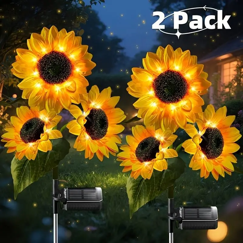 6-Piece solar sunflower outdoor light, simulated artificial sunflower LED path light, warm white light, automatic switch, no plug required, durable ABS material solar garden decoration, suitable for gardens, lawns, terraces, paths and festival decorations