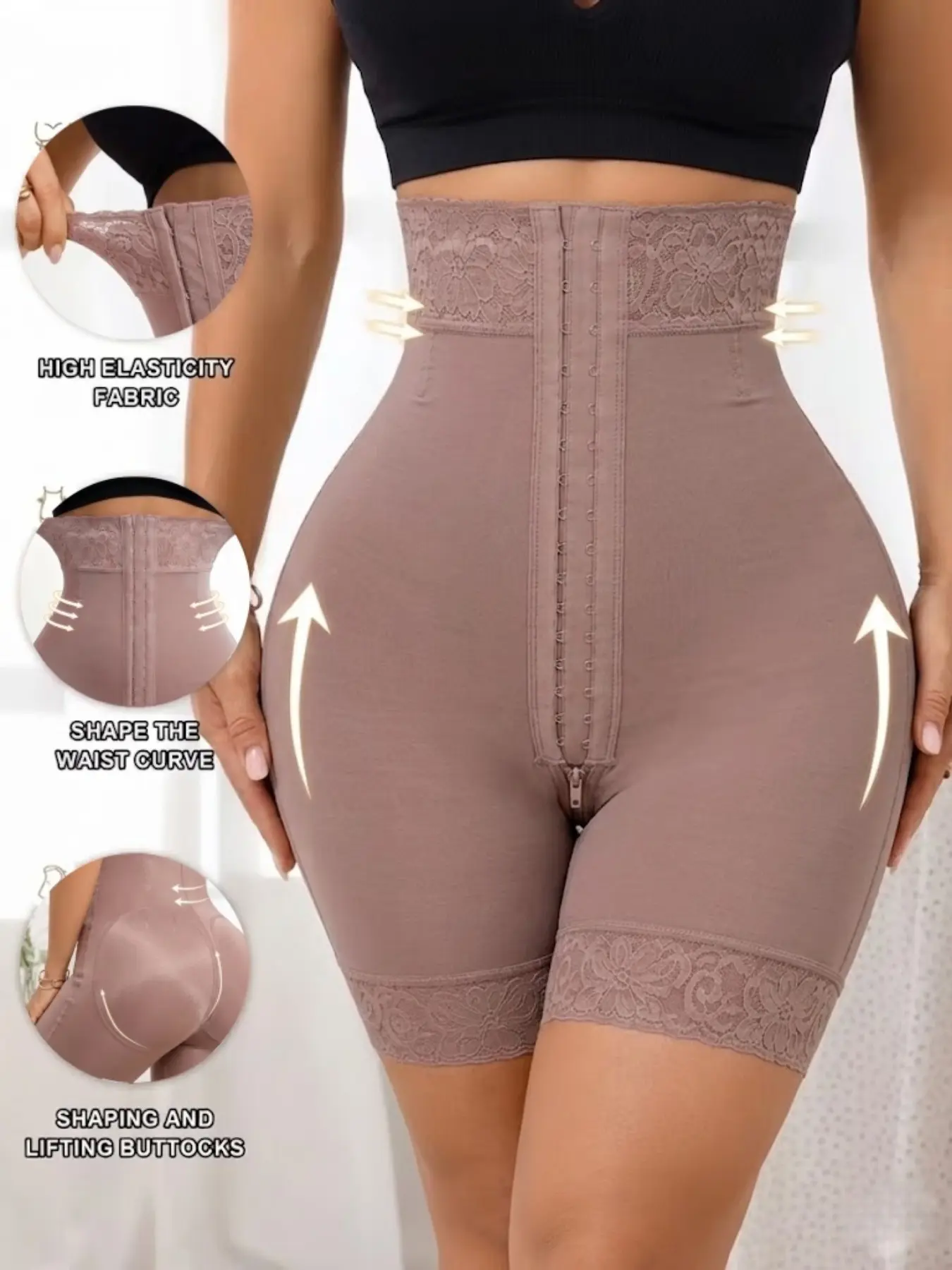 Women's Underwear, Basic, Solid Color Butt Lifting and Tummy Control Bottoms, Fajas, Colombian Shapewear, High Waisted Girdles, Hooks Closure Body Shaper Briefs, Breathable Shaping Panty, Lace High Waist Shaper Shorts, Perfect for Running & Yoga, Fit