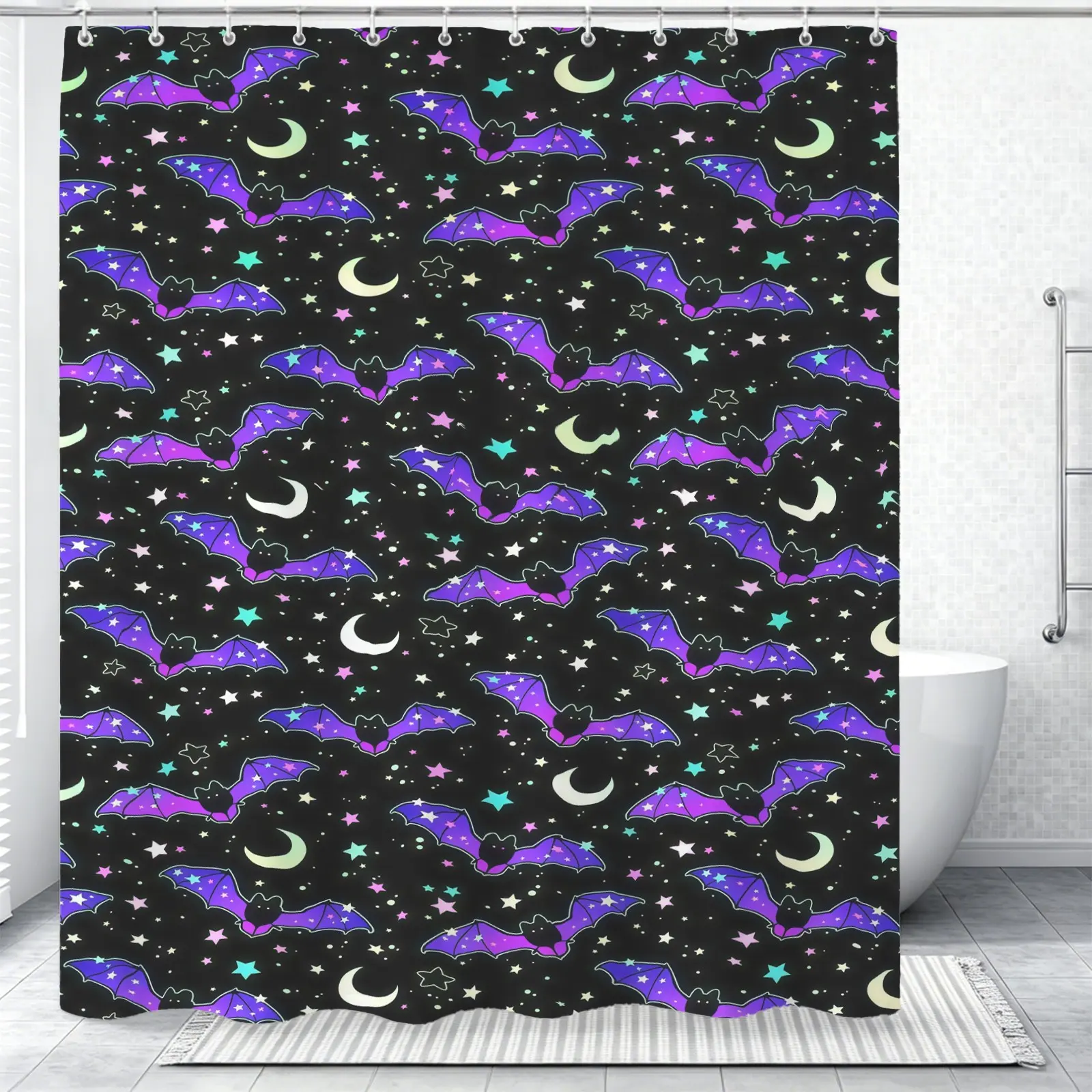 Bat Pattern Shower Curtain, 72x72 Inches, Comes With Plastic Hooks, Easy To Install, Durable And Stylish Bathroom Accessory