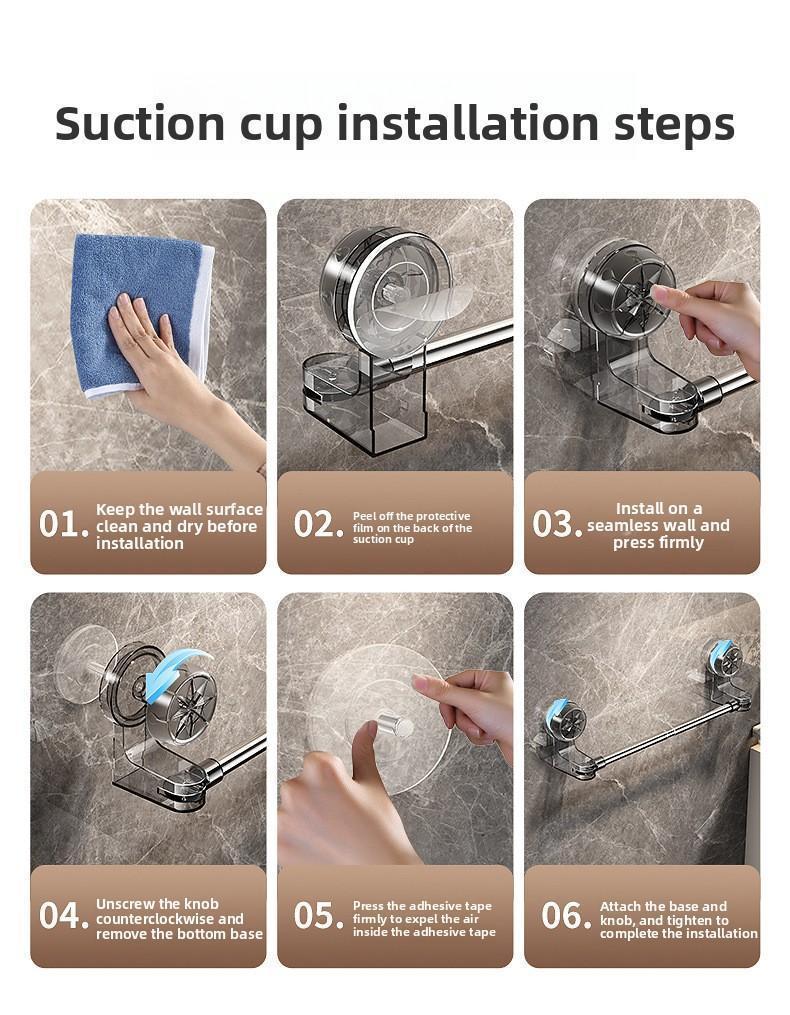 Stainless Steel No-Drill Suction Cup Towel Rack - Adjustable Bathroom Kitchen Storage Organizer