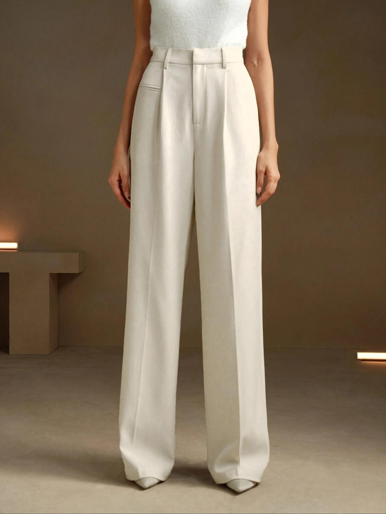 Women's Solid Pocket Straight Leg Pants, Elegant Fashion Casual Street Trousers for Work Office Business, Ladies Bottoms for All Seasons