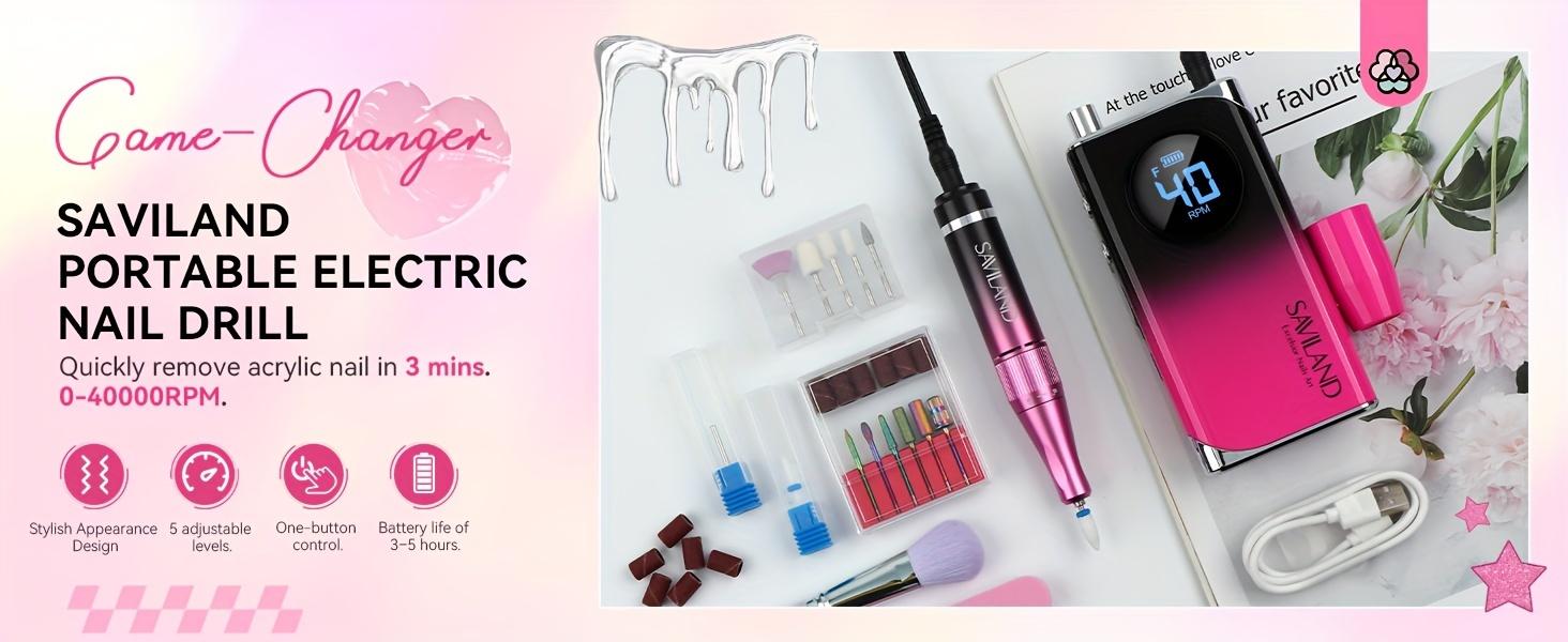 BeautyDAO SAVILAND Electric Nail Drill: Portable 40000RPM nail filter Electric Nail Manicure Pedicure 13 acrylic nail drill Fake nail gel Nail Dip Nail Artificial nail home salon, gradient color, gift You deserve it