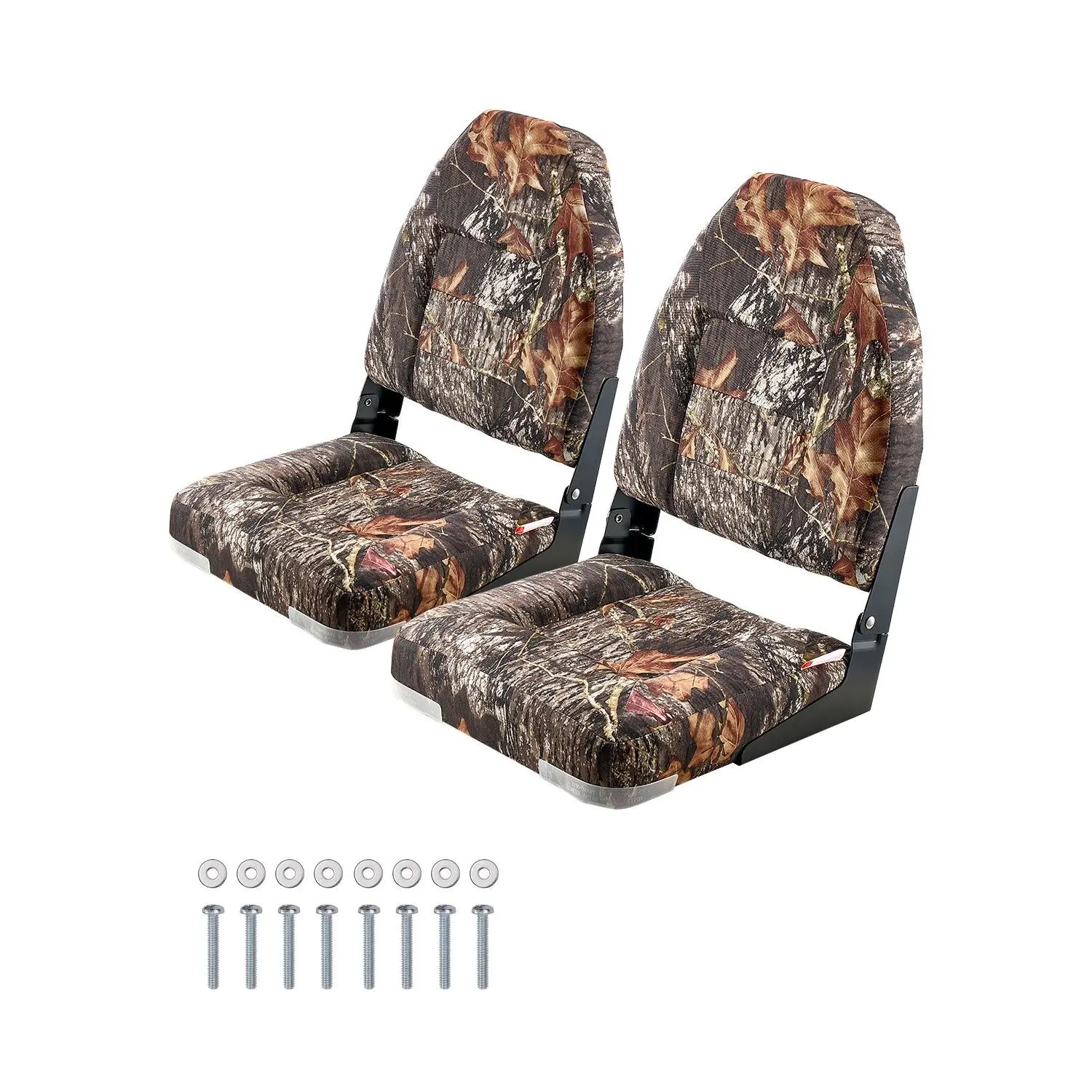 【Summerfinds】VEVOR Boat Seat, High Backrest, Folding Fishing Boat Seat with Thickened Sponge Cushion PU Polyester Fabric, Aluminum Alloy Hinges, Flip Up Boat Seat for Boats, Yachts, Ships, Camouflage (2 Seats)