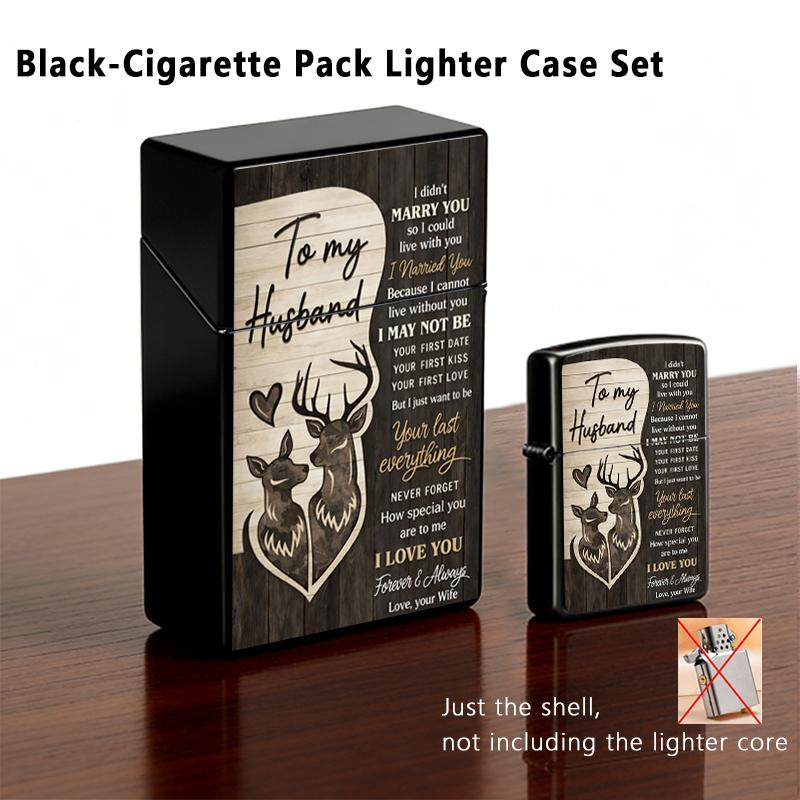 To My Husband Plastic Cigarette Case & Metal Lighter Shell Set, Deer Couple Love Letter Design, Romantic Wedding Anniversary Gift for Men from Wife