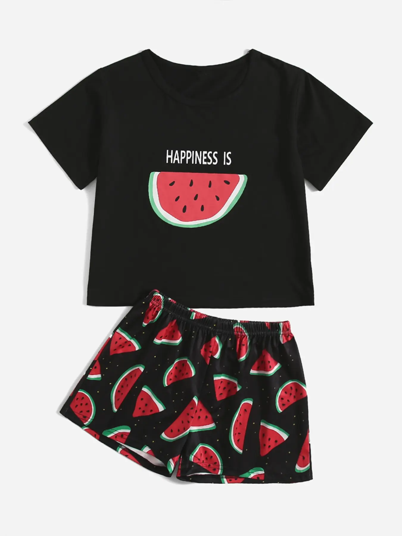 Sweet Cool Watermelon Short Sleeve Top, Kids' Two-Piece Home Wear Set, Comfortable and Stylish Clothing, Summer Pjs, Fruit Print Pajamas