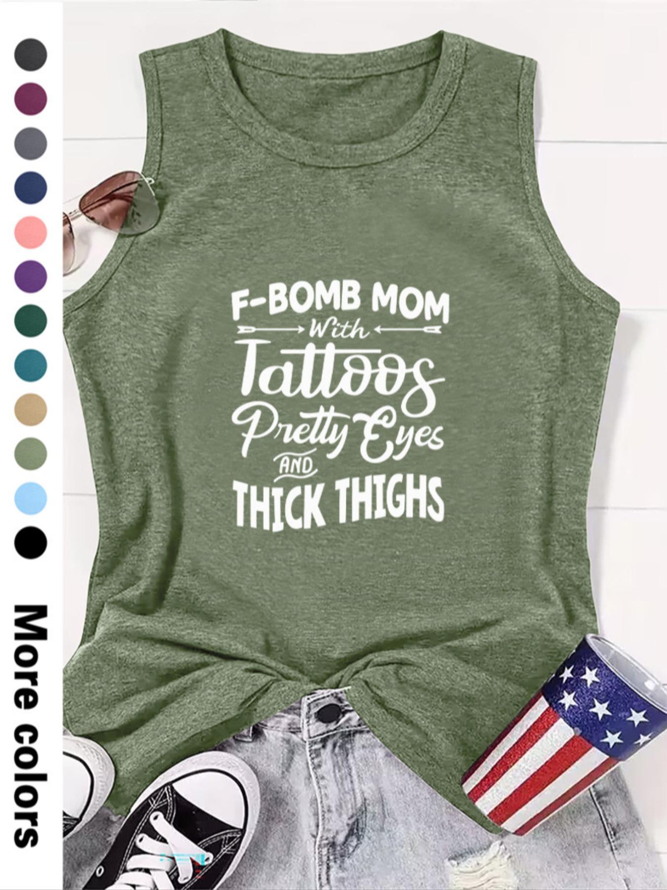 Women's Letter Print Round Neck Tank Top, Summer Clothes Women, Casual Sleeveless Crew Neck Top for Summer, Women's Top for Daily Wear