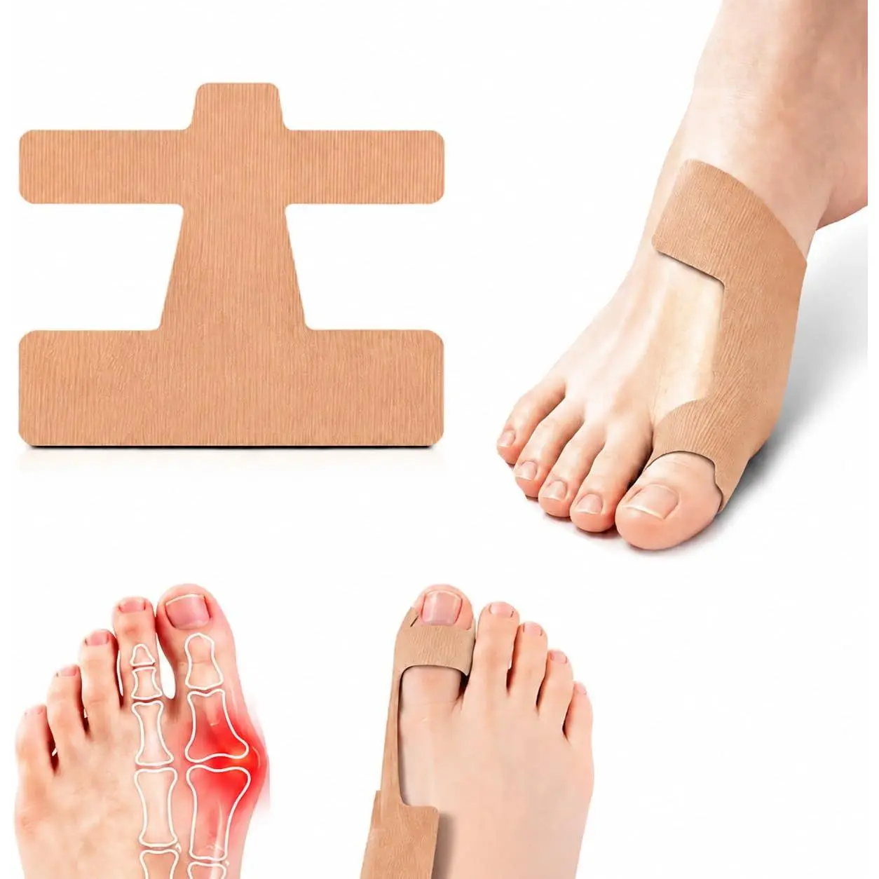 2026 New Bunion Corrector for Big Toe, Pre-Cut Kinesiology Tape | Ultra-Thin Breathable Bunion Tape, Shoe-Friendly Toe Corrector Wrap For Women Men (Skin Color, 20PCS)