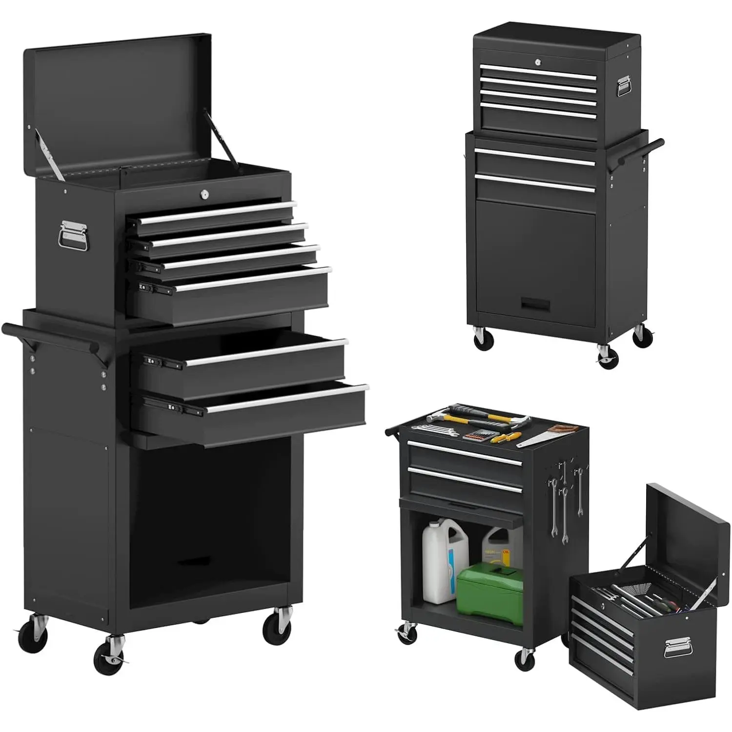 6-Drawer Rolling Tool Chest – Heavy Duty Metal Garage Storage Cart with Sliding Drawers, Protective Liners & Side Handle
