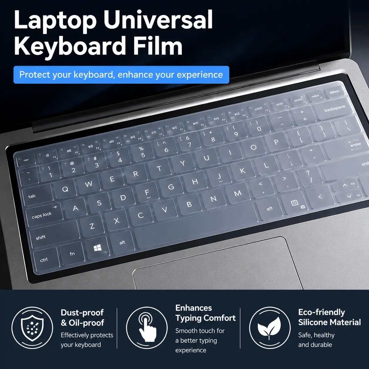 Colorful Silicone Keyboard Cover for 12-17 Inch Laptops, Universal Dustproof Waterproof Oilproof Anti-Slip Protector, Washable Removable Skin for Typing Comfort