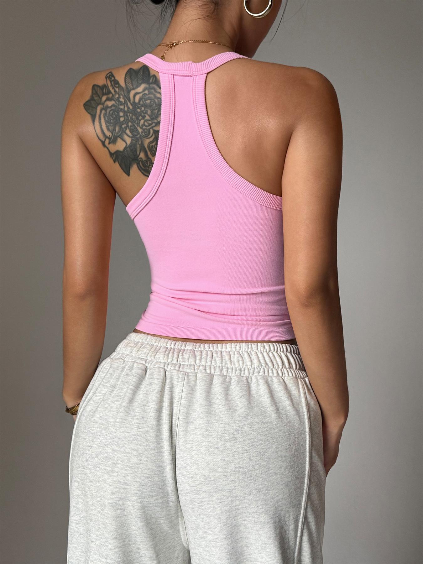 Women's Solid Color Sports Singlet, Breathable Comfortable Sporty Cami Top, Ladies Sportswear for Indoor Outdoor Wear
