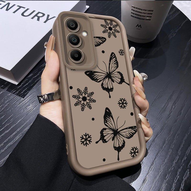 [Luxury Shockproof Cover] Mobile Phone Case for Samsung for Galaxy A55 A54 A56 A36 A16 A53 A52 A25 A35 A52S A06 A26 A05 A05S A12 A13 A14 A15 A34 A33 5G A51 A71 4G Light Luxury Simple Exquisite Hollow Black Butterfly Angel Eye Lens Protective Cover