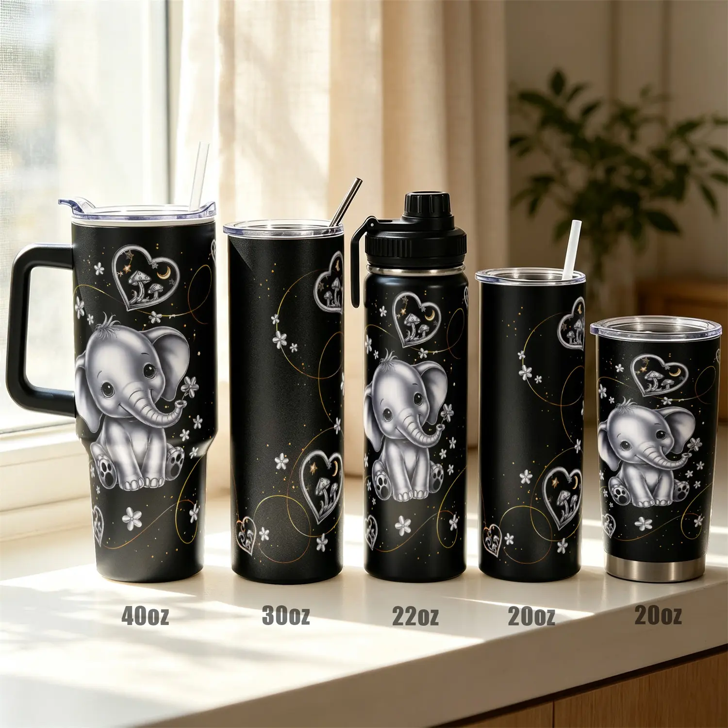 1pc, 40oz/30oz/22oz/20oz Cute Elephant Stainless Steel Insulated Tumbler, Double Wall Vacuum 12H Cold 8H Hot Travel Mug with Leak Proof Lid, Ideal Birthday Christmas Gift for Elephant Lovers Friends Family, Perfect for Gym School
