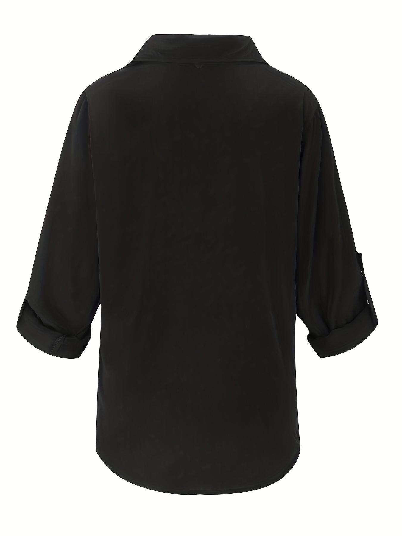 Plus Size Classic Casual Western Style Solid Button Front Shirt, Button Down Shirts, Elegant Long Sleeve Button Up Top for Women, Women's Clothing for Spring & Fall