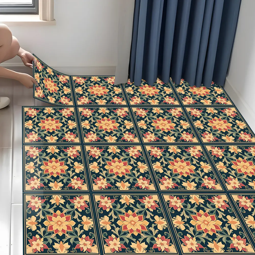 10 Large Self-Adhesive Floor Tiles - Thick And Wear-Resistant PVC Leather Texture, Artistic Vinyl Floor Stickers - Easy Installation for Kitchen, Bathroom, Living Room
