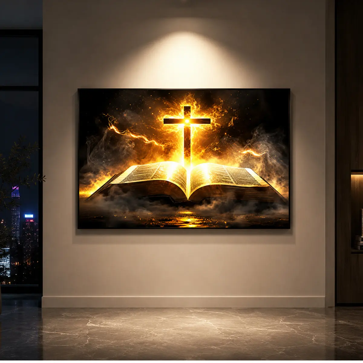 Gold Light Cross Wood Wall Art, Christian Scripture Canvas Print, Film Poster, Inspirational Faith Home Decor, Living Room Decoration, Christian Wall Decor, Bible Verse Art, Religious Gift, Prayer Room Decor, Spiritual Wall Art