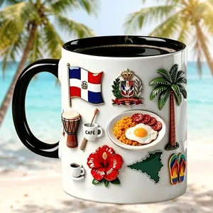 Dominican themed ceramic mug with national flag and palm tree pattern - suitable for travel, souvenirs, Christmas, Hanukkah, Easter, Thanksgiving coffee cups - Dominican cultural gift, also suitable for office use