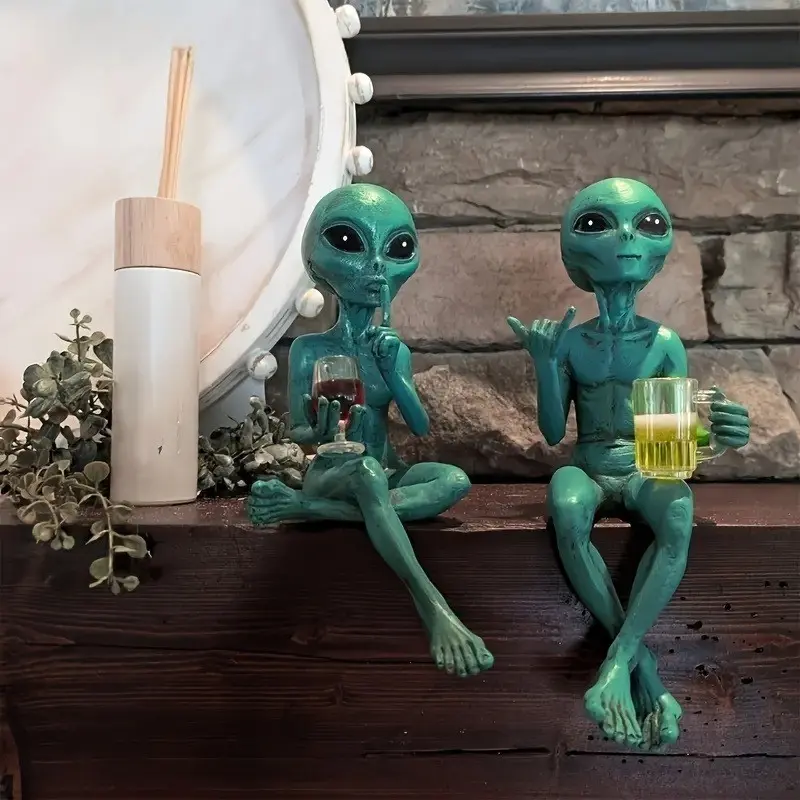 Resin Alien Statue, Weathered Alien Garden Sculpture, Home Decor Item, Ornamental Figurine, Collectible Art Piece, Unique Decoration