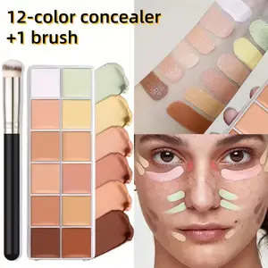 12 Color Concealer Palette with 270 Professional Brush, Waterproof Long-Lasting, Perfect for All Skin Types, Versatile Makeup Kit