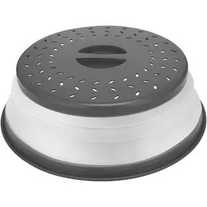 Microwave Splatter Cover Collapsible Microwave Cover for Food, Easy Grip Fruit Drainer BPA-Free Dishwasher Safe 10.5 inch,Grey