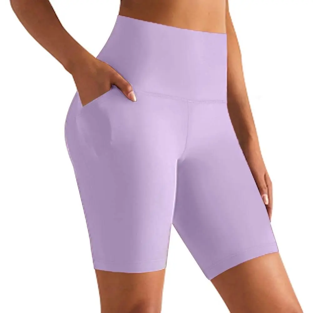8'' Biker Shorts Women with Pockets - High Waisted Tummy Control Yoga Workout Running Gym Spandex Shorts