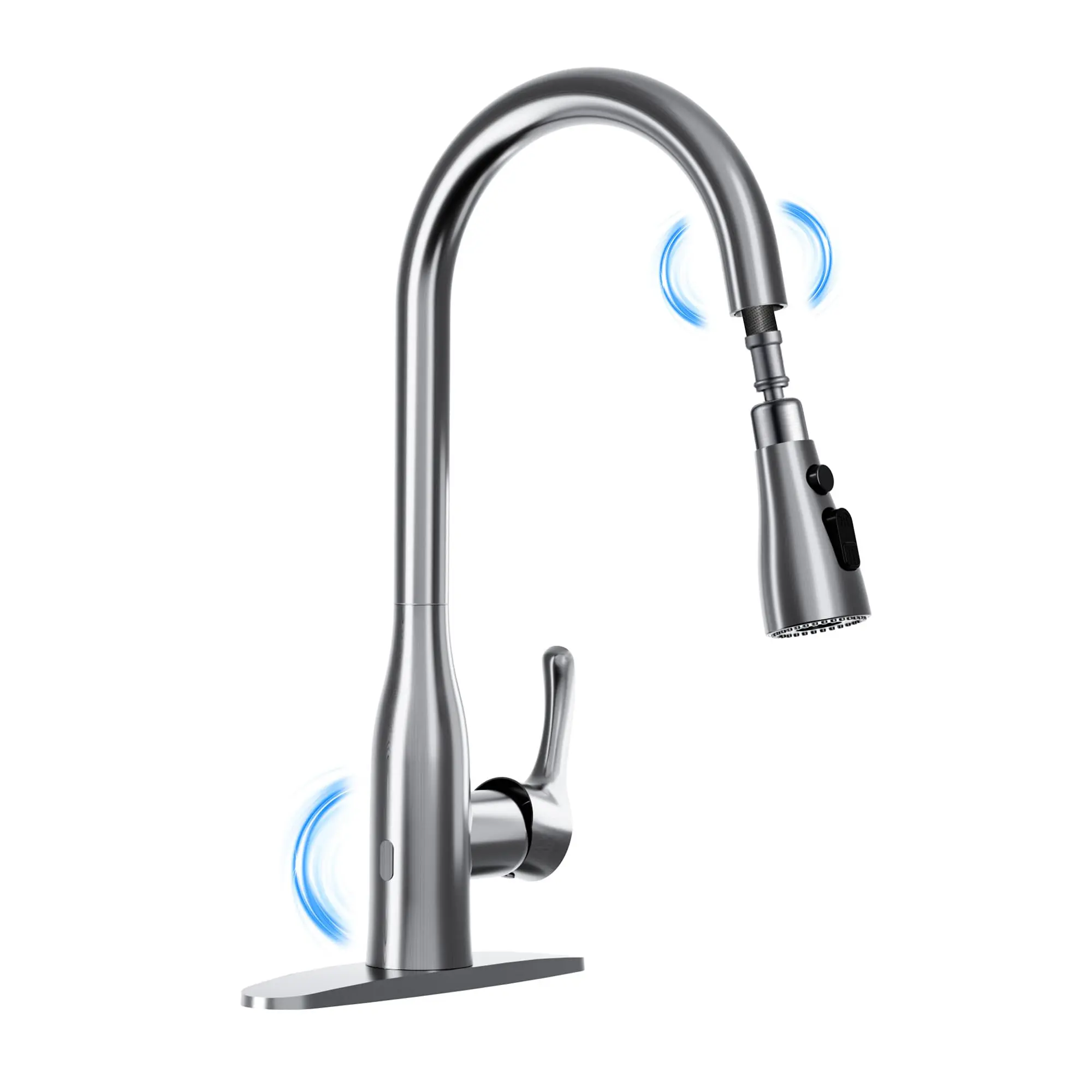 Garvee Touchless Kitchen Faucet with Pull-Down Sprayer - Dual Motion Sensors, High-Arc Single Handle, Guide-Free Stainless Steel - Water-Saving - 1 or 3-Hole Compatible, for Farmhouse/RV/Laundry/Bar - Brushed Nickel