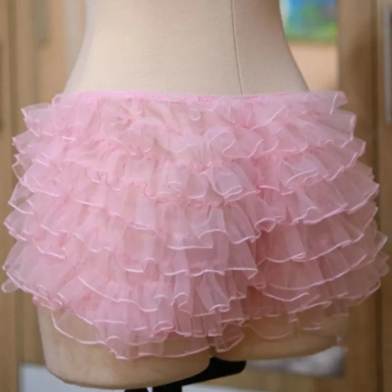 Sweet Cute Bow Low Waist Pettipants Organza Lace Ruffles Multi-layers Shorts Fairy Coquette Women Girl Y2K Vintage Bloomers Pant
