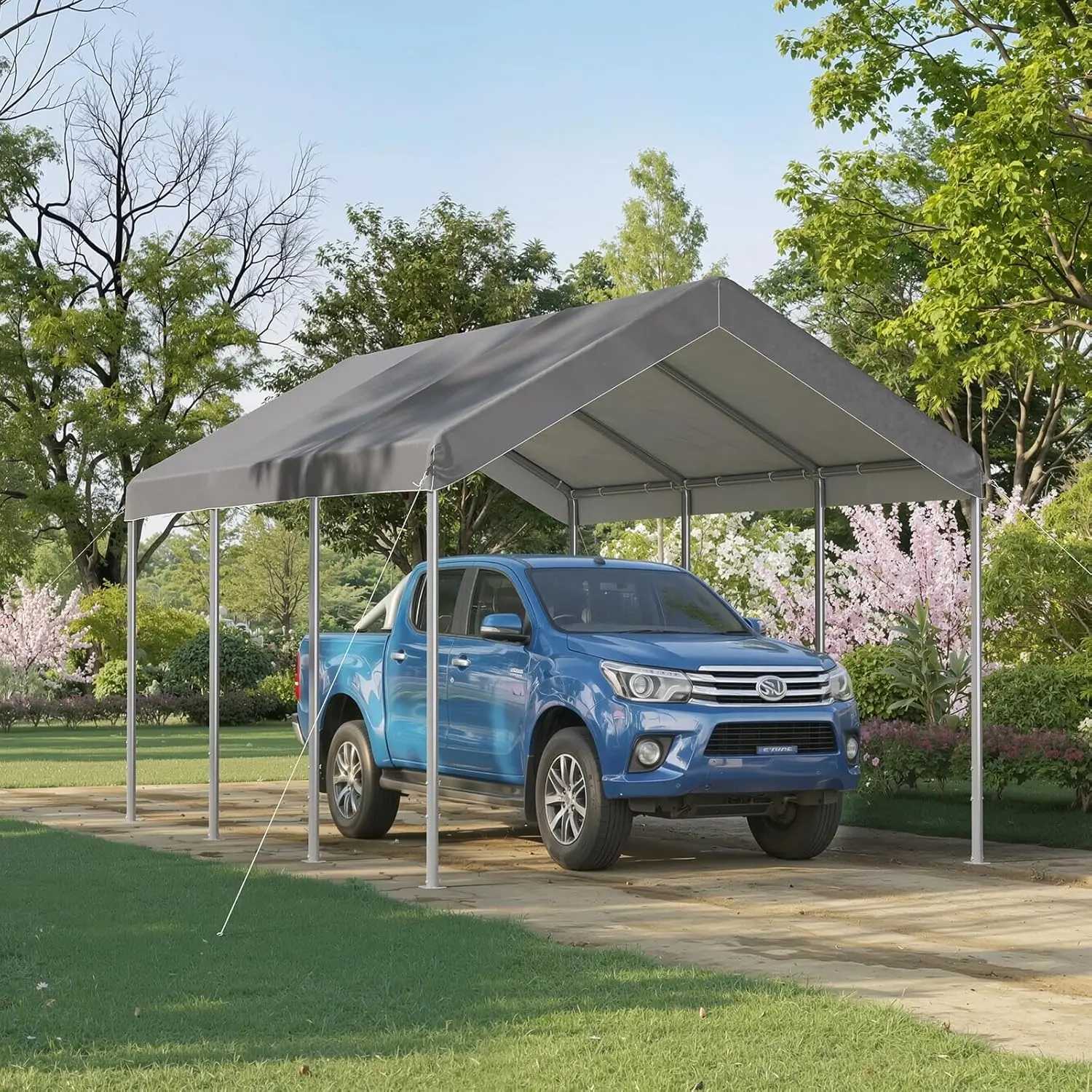 Aoxun 10x20ft Carport Heavy Duty Car Canopy, Adjustable Height Potable Car Canopy for Cars, Boats, Trucks, Outdoor Carport Shelter Portable Garage with Reinforced Frame, Gray