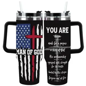 Man Of God Tumbler, Christian Faith Design With Cross And American Flag, Inspirational Bible Verse Stainless Steel Travel Cup, Perfect Gift For Christian Men Dad Husband And Believers