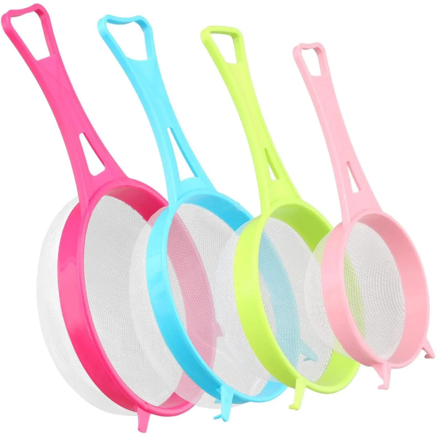 4 count Fine Mesh Strainer Set, Solid-Liquid Separator Gadget, Plastic Flour Colander with Non Slip Handles, Kitchen Tools for Yogurt Baking  Coffee Juice Pasta(4 Size)