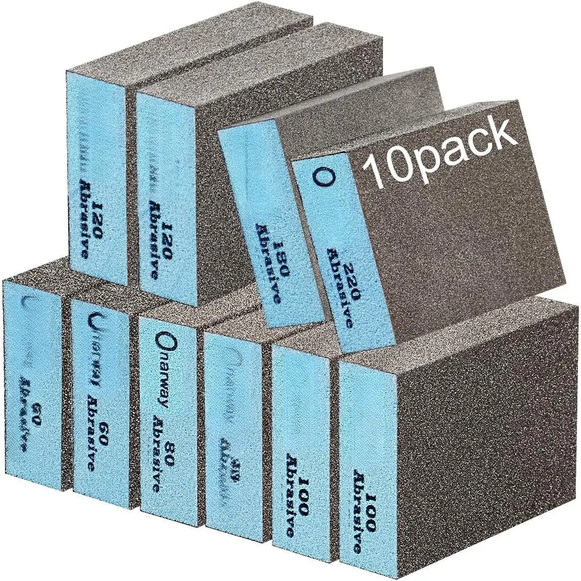 Sanding Sponges 10 Pack Wet and Dry -use, Coarse and Fine Sanding Blocks - 60/80/100/120/180/220 Grits 6 Different Specifications, Washable and , Ideal for  Metal Polishing