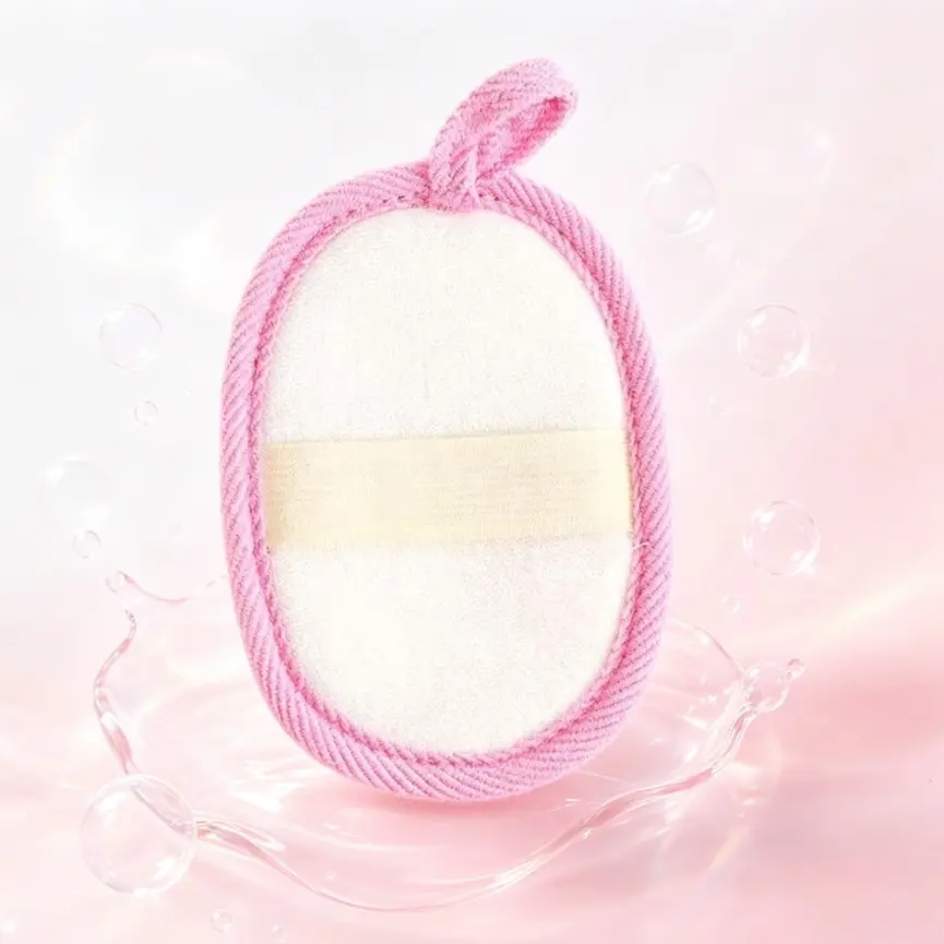 1 Pack Natural Loofah Bath Sponge, Body Scrub Sponge, Gentle Exfoliating Body Skin Scrubber, Eco-Friendly Plant Fiber Bath Pad, Cotton Linen Bath Tool for Deep Cleansing, Bath Essentials