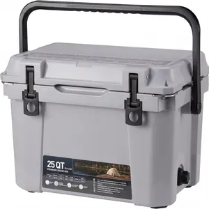 25 Quart Heavy Duty Rotomolded Hard Cooler (20QT/35QT Available), Up to 5-Day Ice Retention Portable Ice Chest with Built-in Bottle Openers, Rubber T-Latches & Fish Ruler, Premium Insulated Cooling Box for Camping, Beach, Fishing & Tailgating