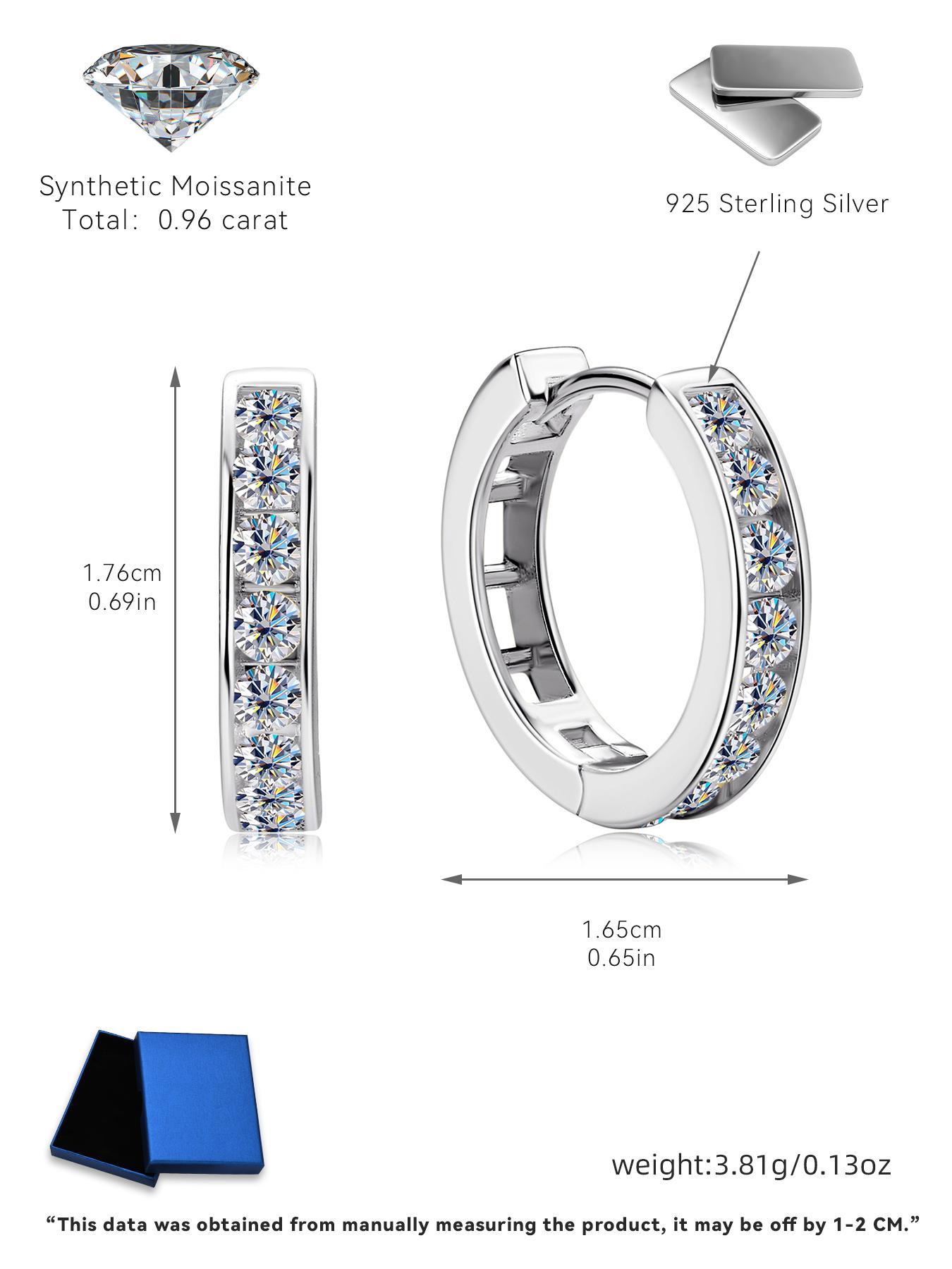 S925 Sterling Silver 0.96 Carat Synthetic Moissanite Earrings, Luxury Gorgeous Earrings for Women & Girls, Trendy All-match Jewelry for Birthday Gift