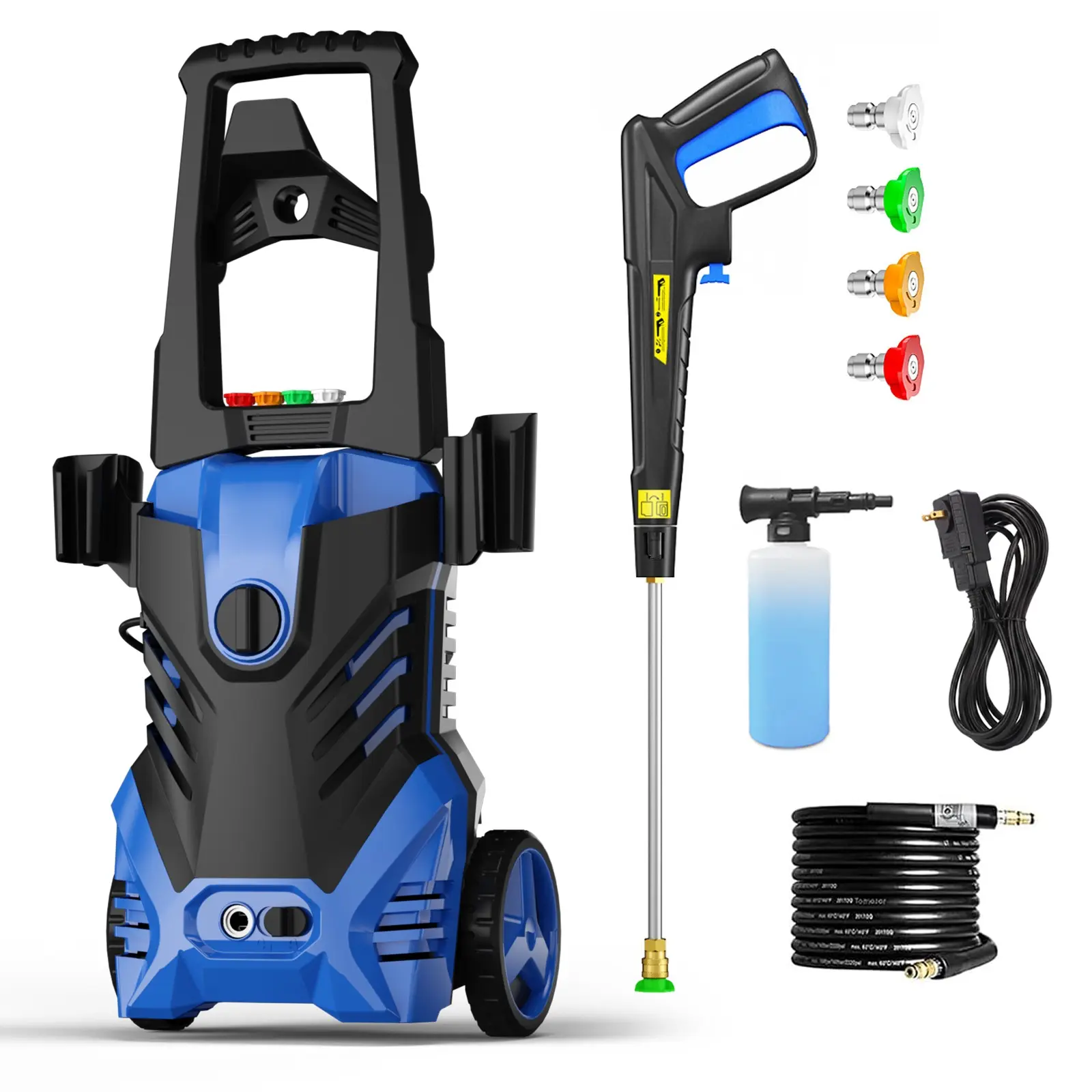 Electric Pressure Washer 5000PSI MAX 2.5GPM, All-Around Surface Cleaning, Multi-Purpose Cleaning Performance, with 4 Spray Nozzle, 500ML Foam Cannon, Stainless Steel Lance, Total Stop System for Car, Driveway, Fence, Garden, Yard, Home Cleaning