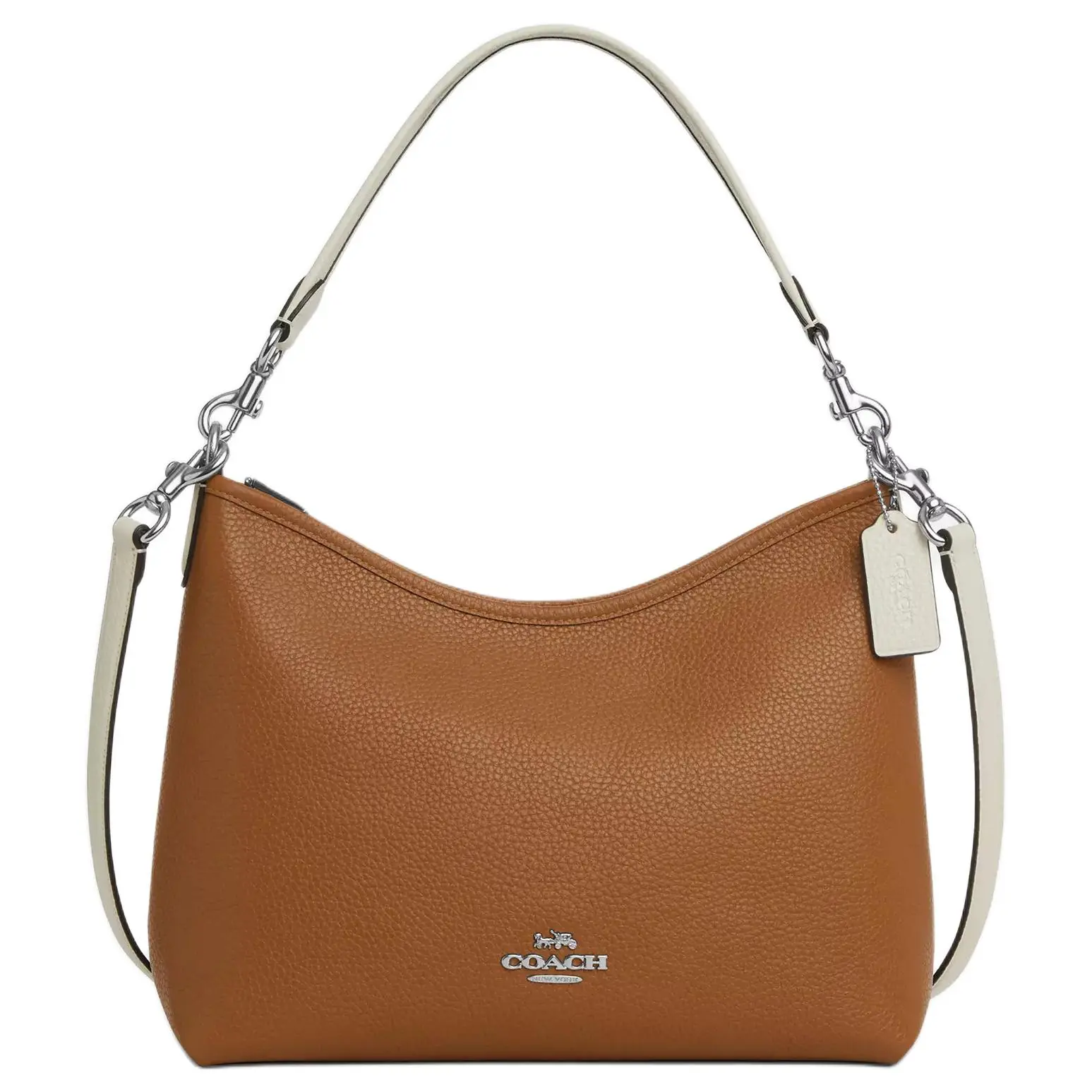 COACH Laurel 31 Logo-Embossed Textured Leather Handbag for Women – Large Crossbody and Shoulder Bag in Silver and Light Saddle Multi-Color