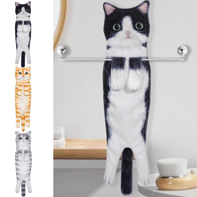 Funny Cat Hand Towels Kitchen Bathroom Hand Towel Quick Dry Soft Absorbent Microfiber Cat Shape Wipe Hands Towel For Cat Lovers