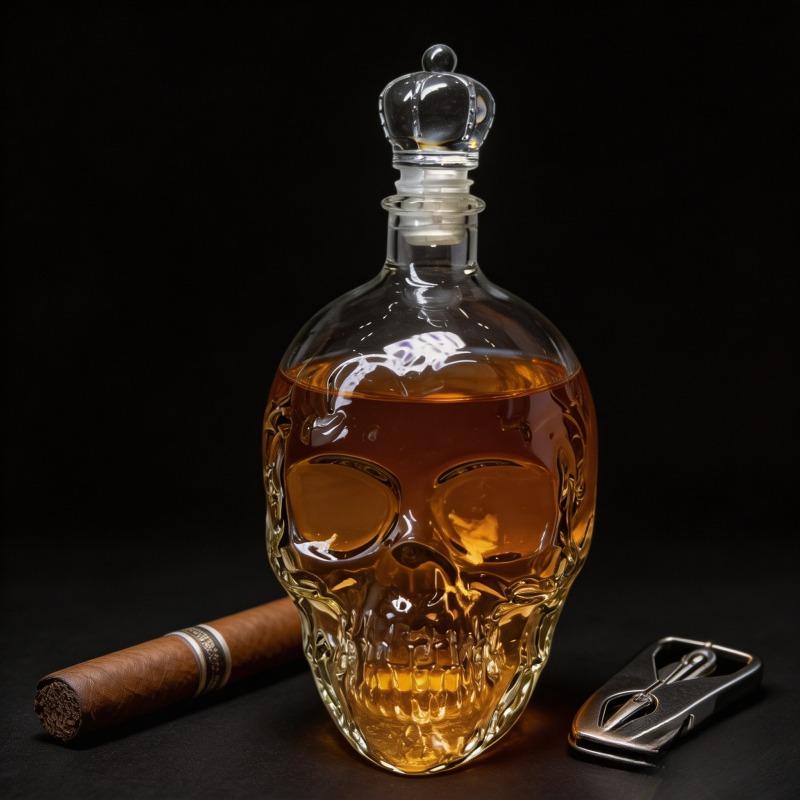 Sovereign Skull Whiskey Decanter, 350ml Gothic Skull Glass Liquor Bottle, Dark Style Empty Wine Vessel for Home Bar Decor & Gift