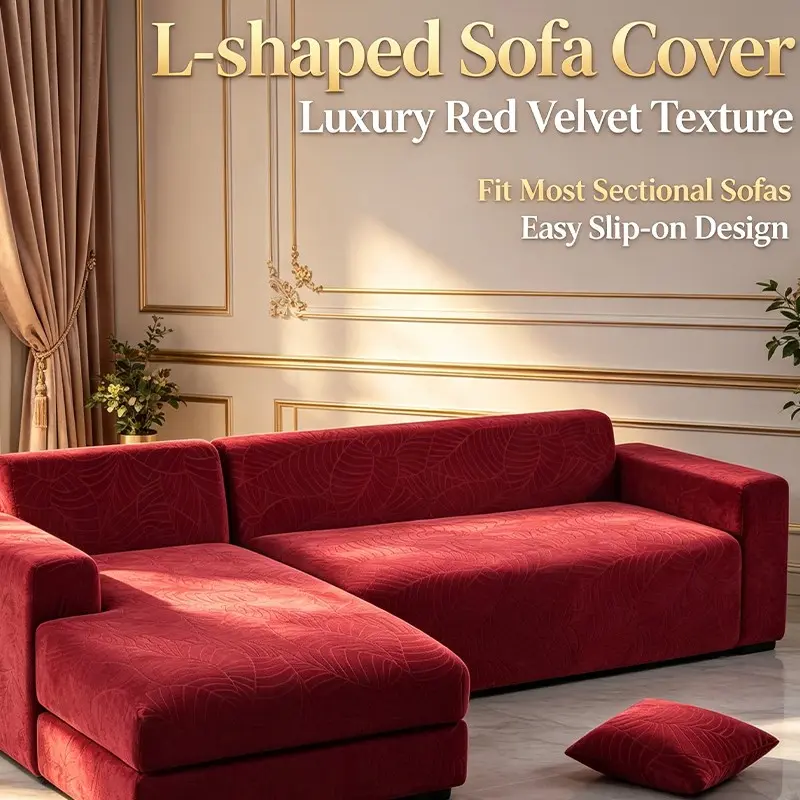 Stretch L Shape Sofa Cover, Light Water Resistant Textured Couch Slipcover, Washable Easy Care Furniture Protector, Universal Elastic Sectional Sofa Cover For Living Room