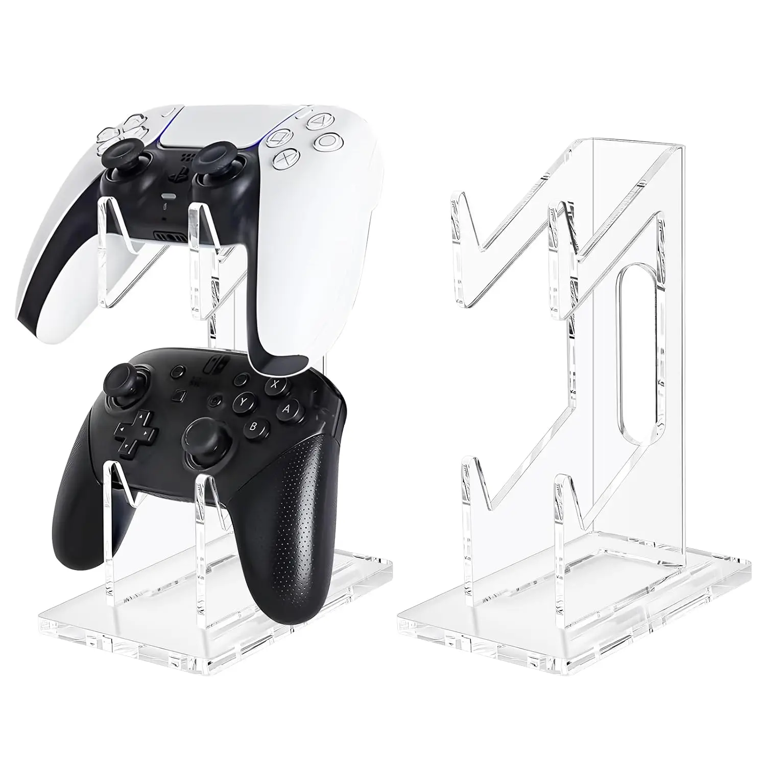 Game Controller Holder 2 Tiers - Universal Dual Controller & Headphone Stand, Acrylic Clear Display Stand Compatible with Nintendo Switch, Xbox, PS5, PS4 - Desk Mounts