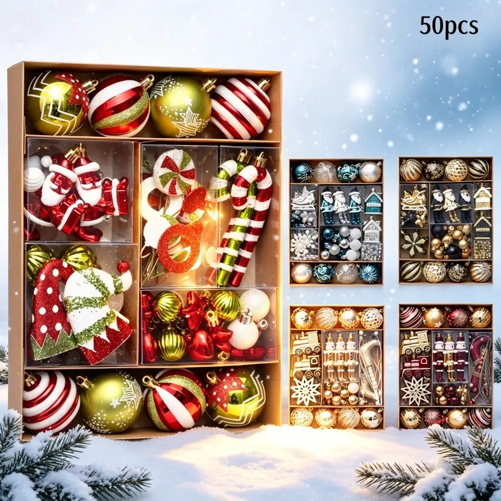 Christmas Decoration Set, 50pcs Painted Christmas Balls, Hanging Ornaments for Christmas Tree, Perfect Gift for Friends, Festive Decorations