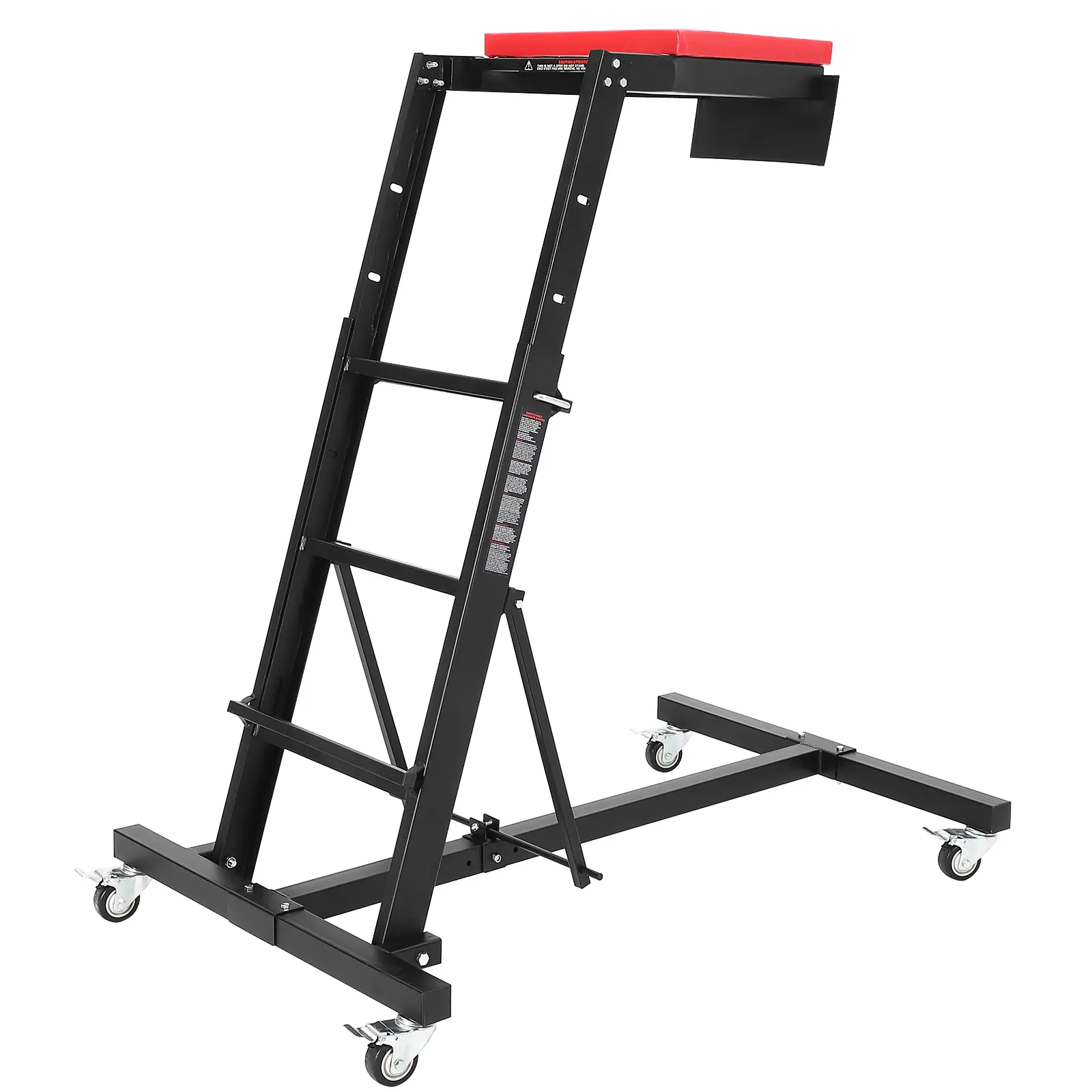 Foldable Topside Automotive Creeper, Adjustable Height 45-65 Inches, 400 lb Capacity, Red Padded Deck, Black H-Frame, 4 Locking Swivel Casters
